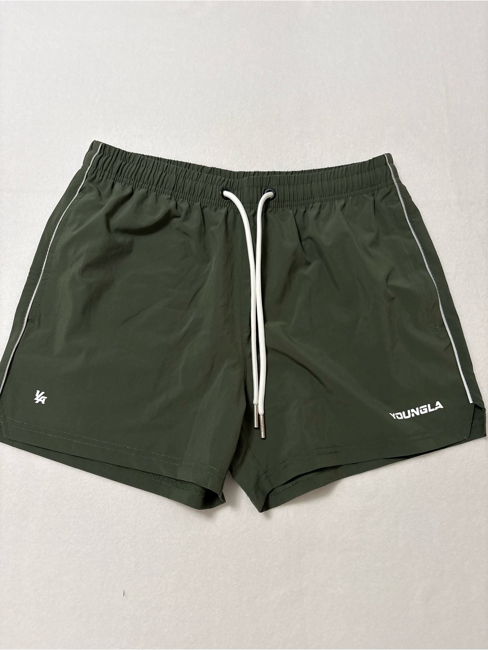 YoungLA Olive Green Athletic Shorts with White Drawstring size M
